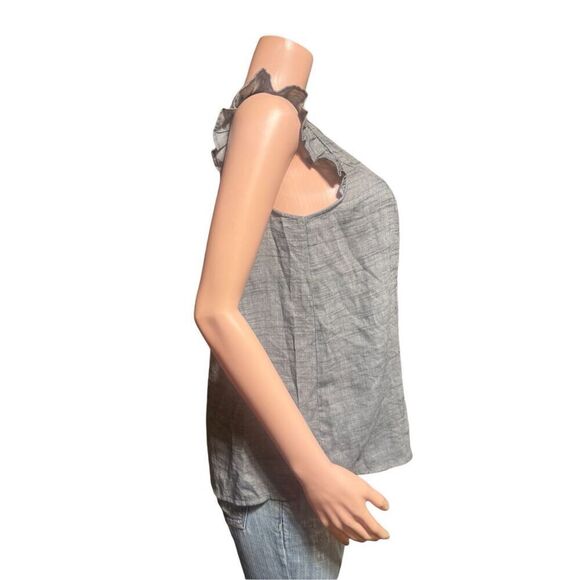 Doe&Rae women's button-up sleeveless ruffle shoulders charcoal tunic top S, M,L - Picture 3 of 6